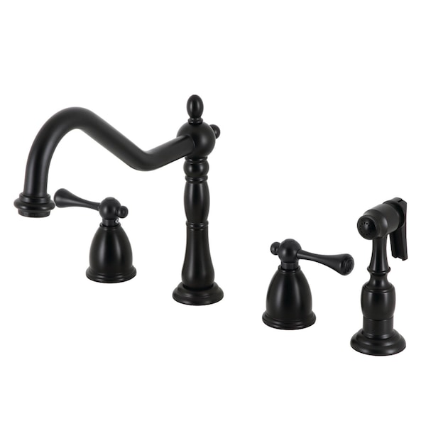 Kingston Brass Widespread Kitchen Faucet with Brass Sprayer, Matte Black KB1790BLBS - main